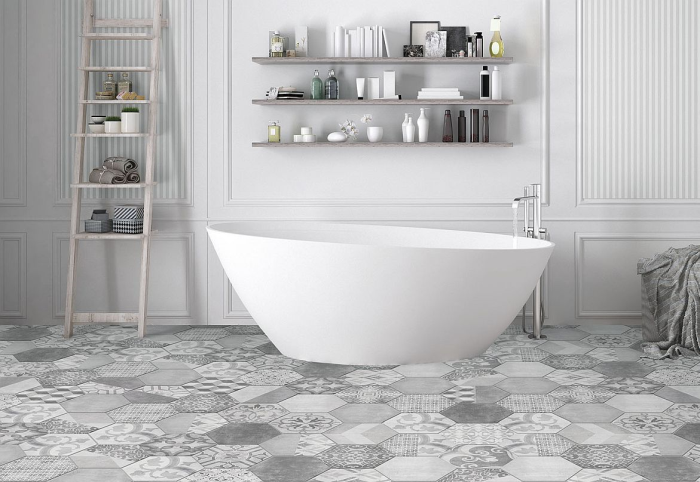 Siena Misty Grey Matt Hexagon 23x27